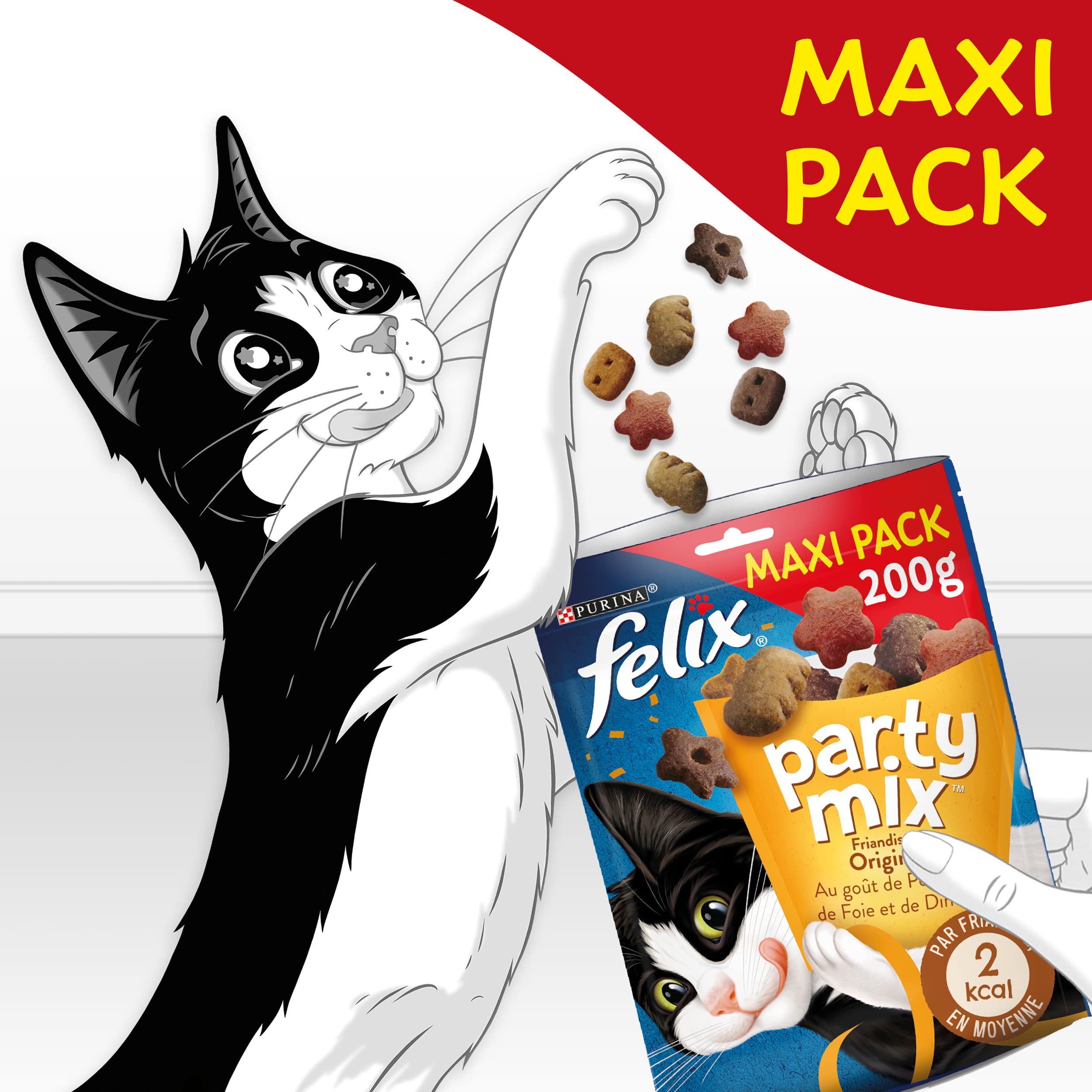 FELIX | Party Mix | Friandises pour Chat Adulte | Riches en protéines, vitamines, acides gras et oméga 6 | Sélection Mixte au goût irrésistible : Au Poulet, Au Foie, à la Dinde | Sac | Lot de 5 x 200g