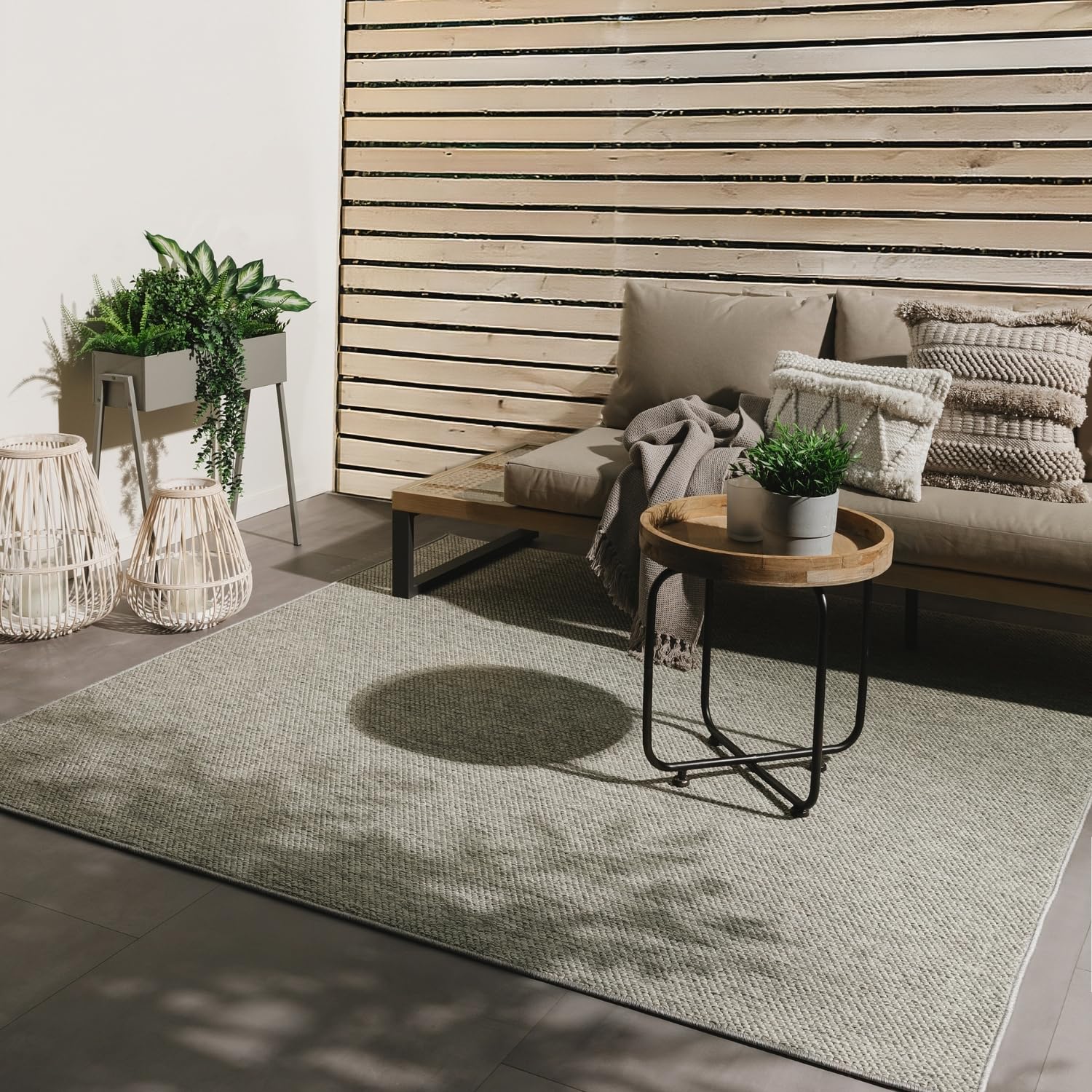 benuta Basic In- & Outdoor Teppich Wohnzimmer Iowa - Hellgrau 300x300 cm - Boho Jute-Look - Wetterfest für Balkon, Terrasse - Schlafzimmer, Küchenteppich & Wohnzimmerteppich