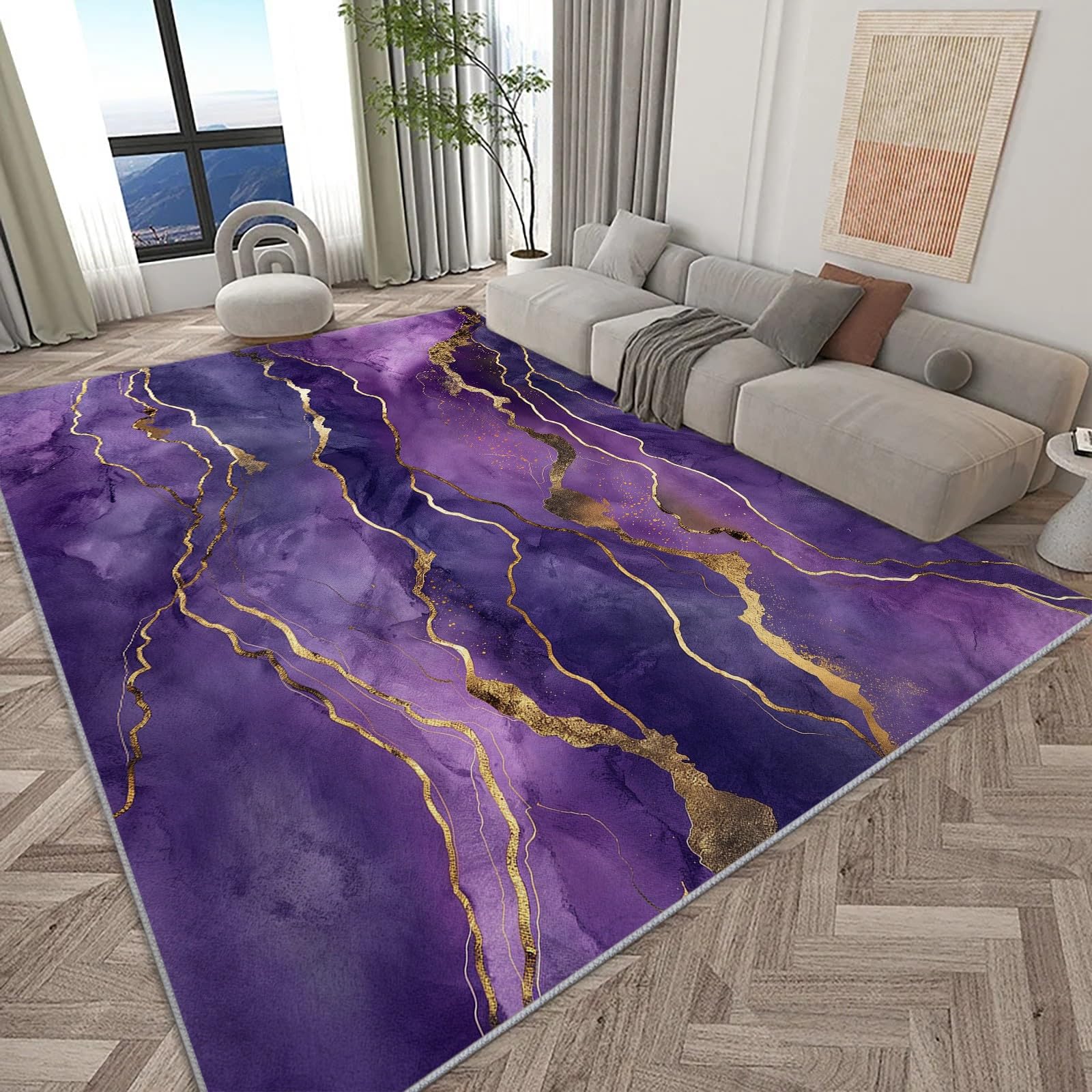 Generico Tappeto Soggiorno Marmo Viola 80x150 cm Tappeti per Salotto Moderno Cameretta Bimba Tappeti, Tappeto morbido e Antiscivolo Soffice per la camera da letto