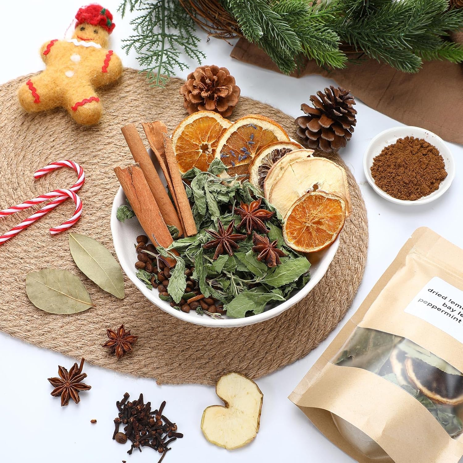 Siifert 6 Pack Winter Stovetop Potpourri Simmer Pot Kit Dried Orange Slices Cinnamon Stick Air Freshener Sachet Ingredients Bowl Filler Decor for Holiday Fragrance Housewarming Gift