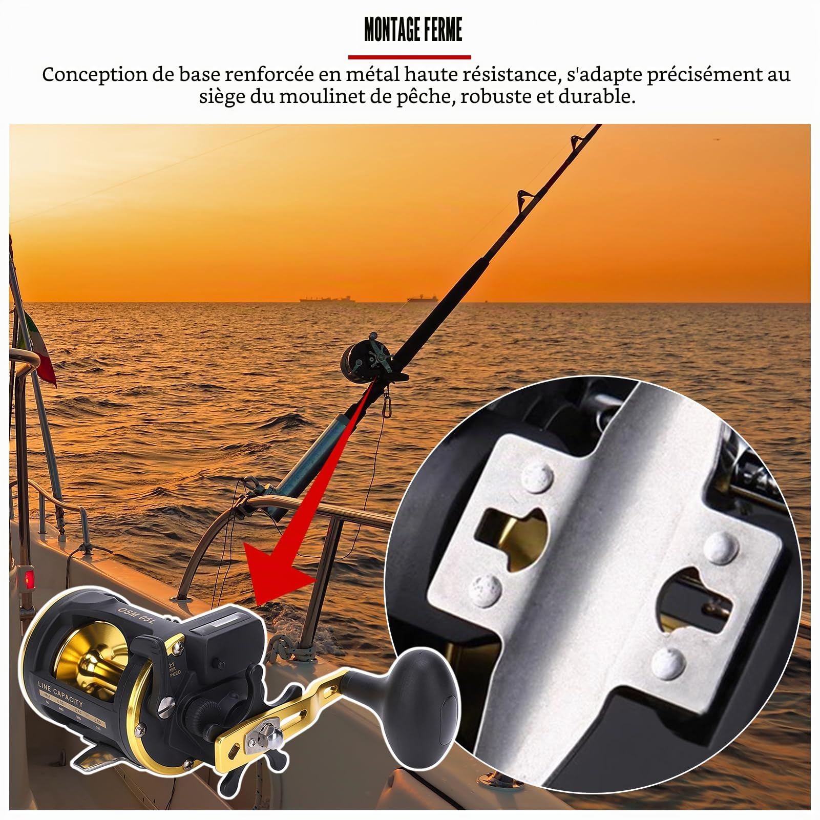Gavigain Moulinet de pêche, Roue de pêche en métal pour Bateau avec Compteur de Ligne, Moulinet de pêche à la traîne avec Rapport de Vitesse, roulement Durable pour la pêche côtière en Eau salée