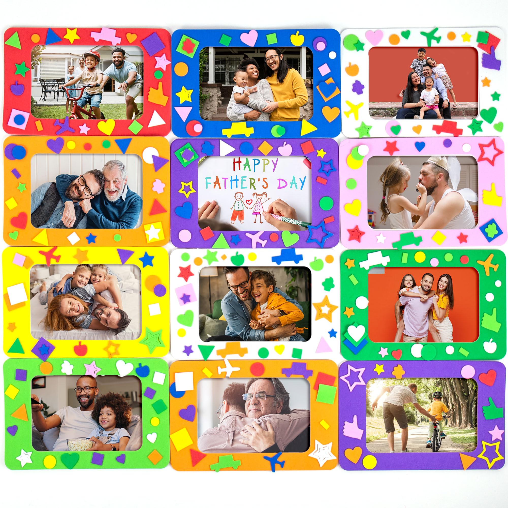 Horizon Group USA DIY Foam Picture Frame Craft Kit, 12-Pack of 4x6-Inch Colorful Picture Frames with 500+ Punch Out Stickers & Easels, Back to School Arts & Craft Activity, Perfect for Projects