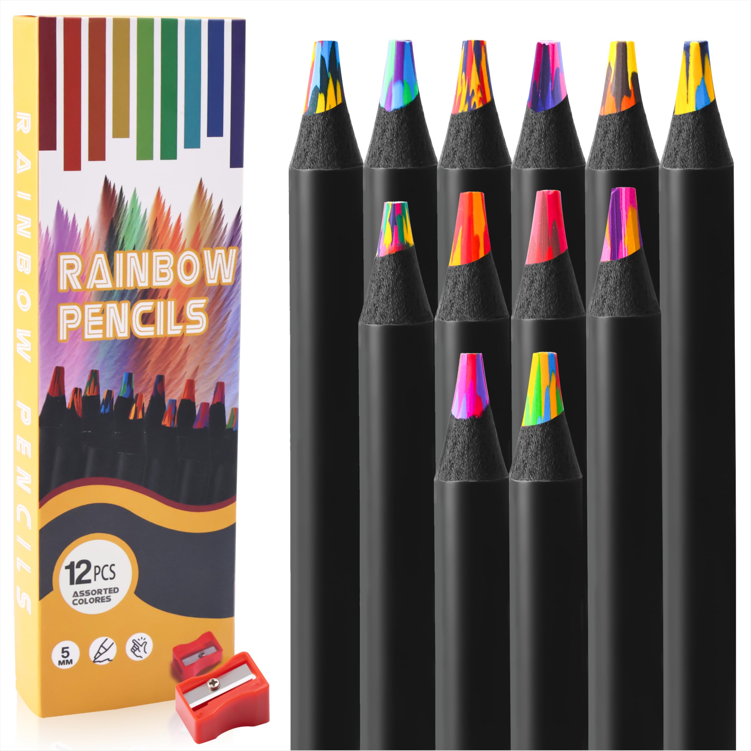 12 Matite Arcobaleno Multicolore Per Adulti E Bambini - Matite Colorate Con Mina Sfumata Per Disegno E Forniture Artistiche