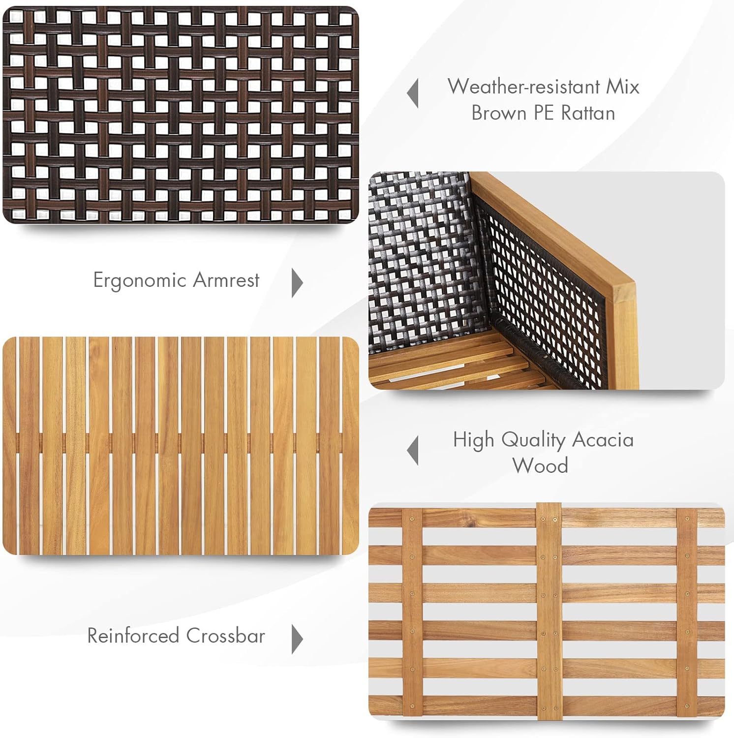 HAPPYGRILL 4 Pieces Patio Conversation Set Acacia Wood Furniture Set with Coffee Table, PE Rattan Wicker Sofa Set with Soft Cushions for Outdoor Garden Deck Poolside