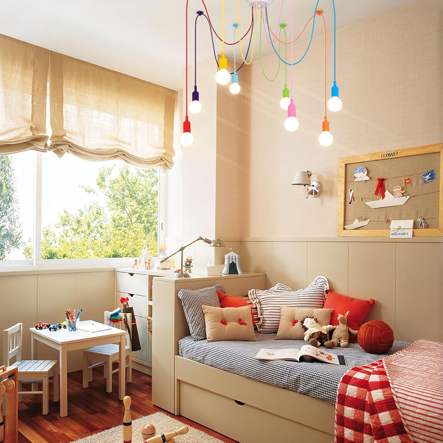 Colorful Spider Chandelier, Kids Ceiling Light Fixture, Ajustable DIY Pendant Lamp for Boys Girls Bedroom Playroom Classroom Dining Room,‎ E26 8 Arms Lights