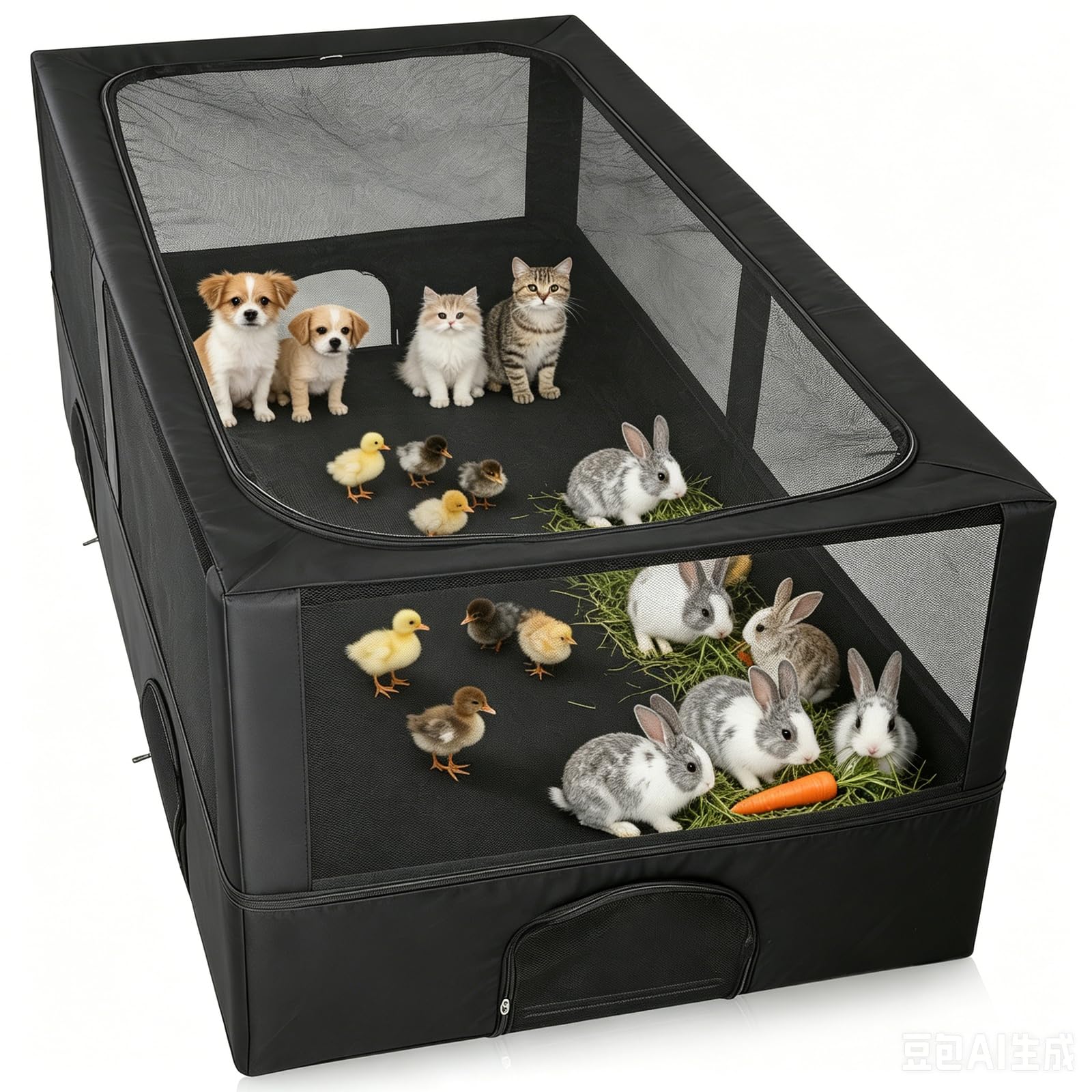Freilaufgehege für Kaninchen 162x82x58 cm – Outdoor & Indoor geeignet, 4 Türen, offenes Dach, Meerschweinchen Käfig, Hasenkäfig für Hamster, Kaninchenstall zerlegbar, Haustierlaufstall mit Reißverschl