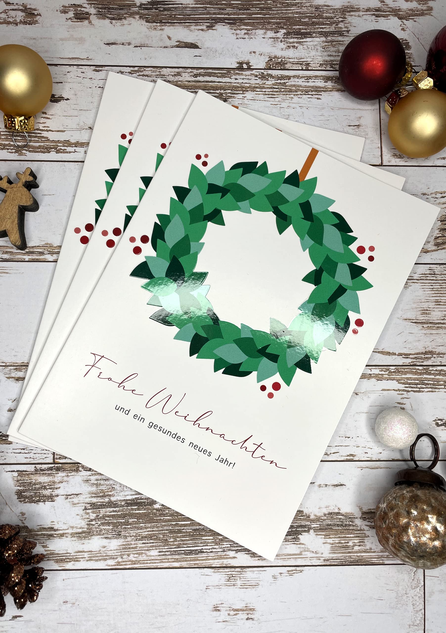 Set 15 Biglietti Di Natale DIN Lungo Con Alberi Effetto Graffio - Buste Abbinate, Qualità Tedesca - 3