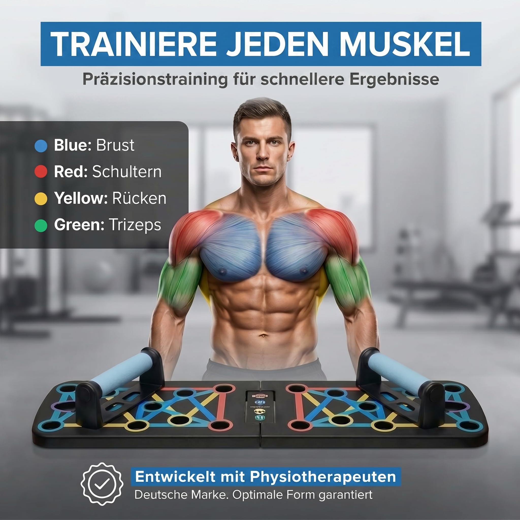 Body & Mind® Push-Up Liegestütz-Brett; Faltbares Multifunktions Elite Rack Fitness-Board für Ganzkörper-Training & Effektive Liegestützen; Liegestütz-Griffe mit Gratis Trainingsbänder & E-Book