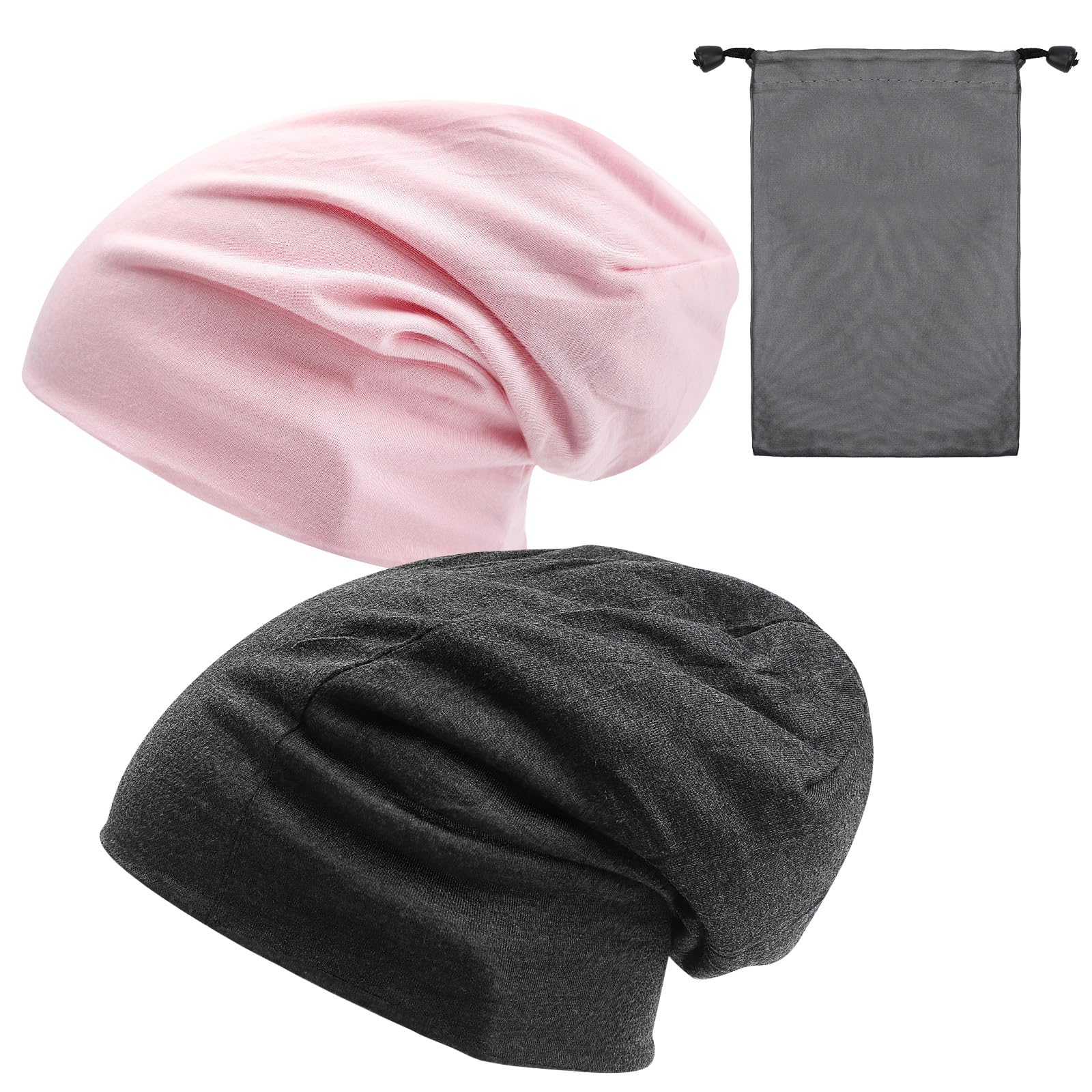 HENGBIRD 2 Stück Beanie Mütze Damen Set – Dünne Schlafmütze & Chemo Kopfbedeckung für Frauen, Atmungsaktive Mütze mit Tasche – Leichte Mütze Sommer & Herbst, Geschenkidee für Damen