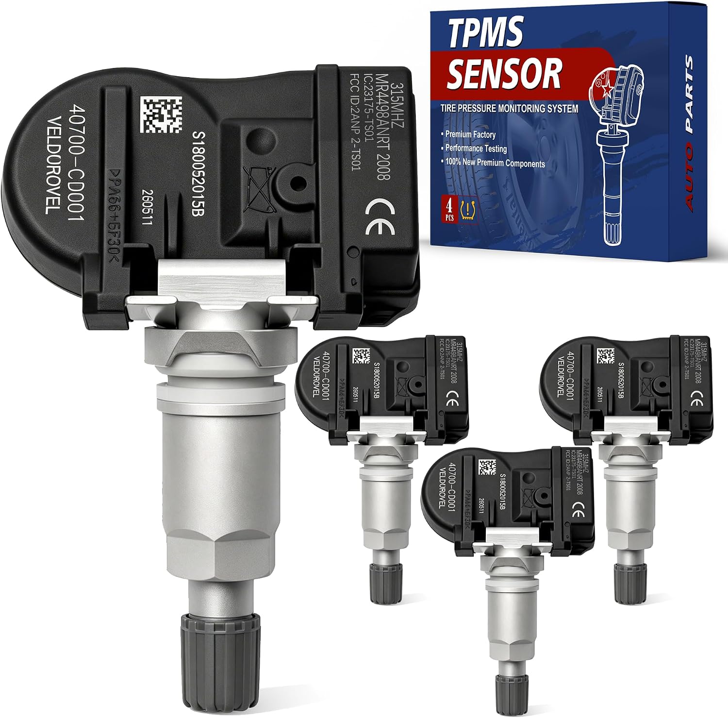 315MHz 4PCS Pre-Programmed TPMS Sensor | Compatible with Nissan Frontier/Titan 2004-2015, Versa 2007-2012, Nv200 2013 2014, Altima Sentra & Infiniti Fx35 2004-2008 | Replace 40700-CD001