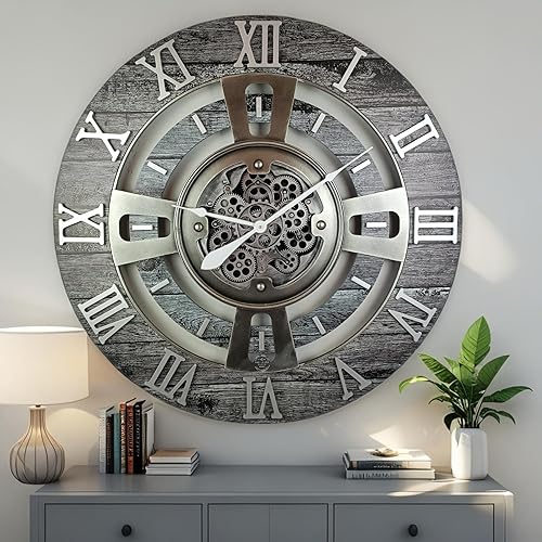 ImprovingLife The Gears Clock Reloj de pared con engranaje móvil real de la línea inglesa (gris carbón, 36 pulgadas (35.4 in)