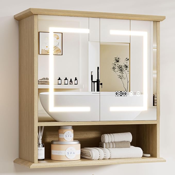 Zorlen Home Bathroom Medicine Cabinet with LED Lights and Adjustable Shelves