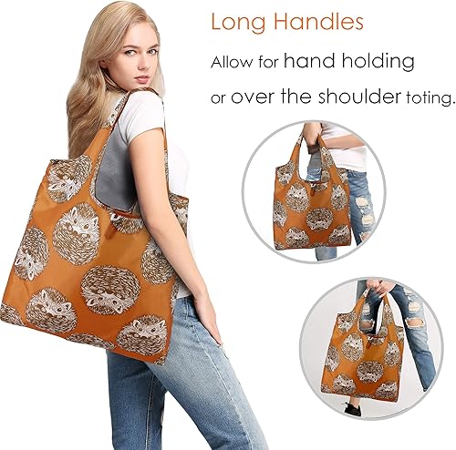 Vista 49 de BeeGreen Bolsas de compras plegables reutilizables con asas, paquete de 12 bolsas de tela de poliéster resistente, bolsas grandes reutilizables
