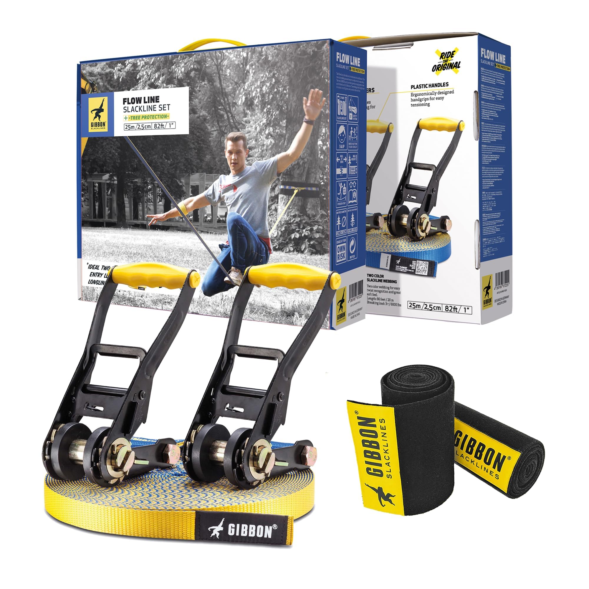 Gibbon Slacklines Flow Line Kit de Slackline Bleu/Jaune Taille M