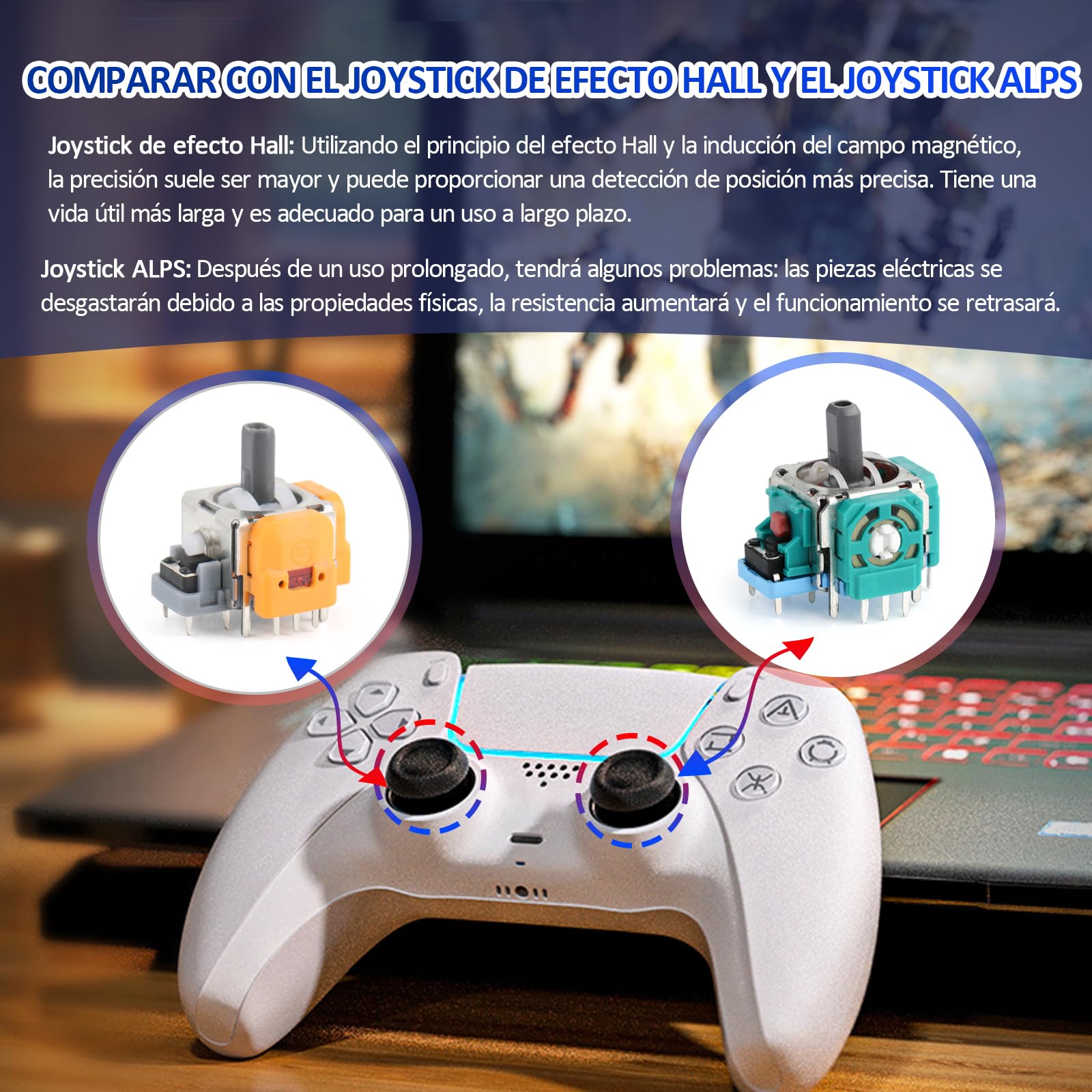 2 Uds Efecto Hall Joystick 3D para PS5 Mando Hall Kit de Reparación de Módulo Joystick Magnético Compatible con Play Station 5 PS5 2 Uds Cubierta Protectora para Joysticks 3D para PS5