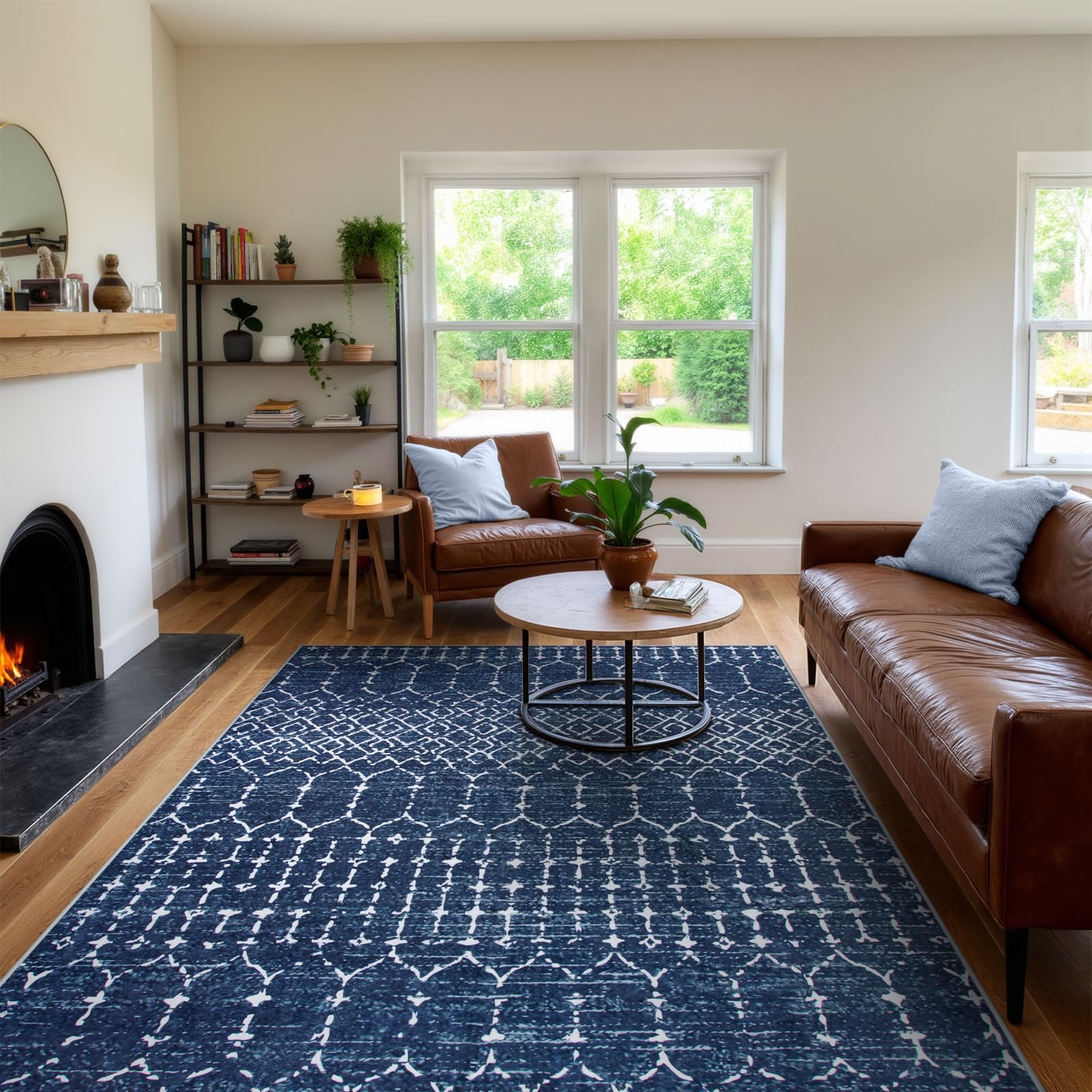 Lahome Moroccan Blue Rugs for Living Room Washable Rugs 8x10 Non