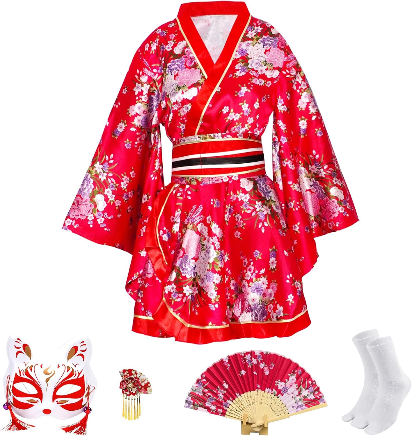 Halloween Costumes for Women Geisha Kimono Dress with Accessories Anime Cosplay Yukata Robe