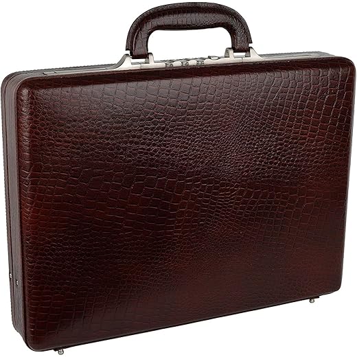 Croco Expandable Leather Briefcase 18 Inch