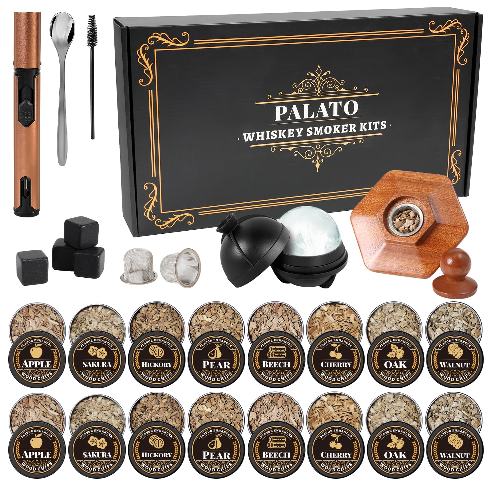 Amazon.com: 27Pcs Whiskey Smoker Kit with Torch- 16 Wood Chips,Ice
