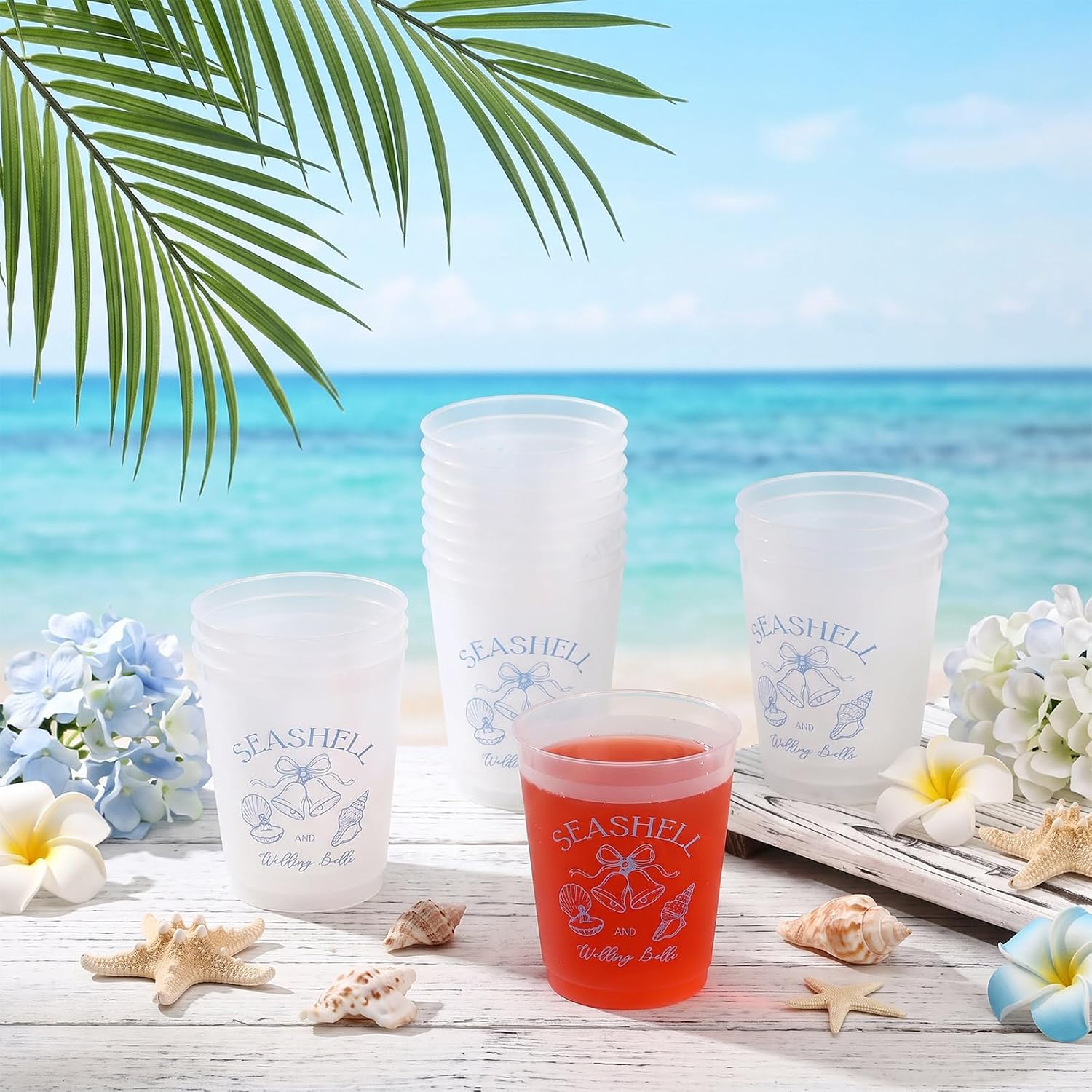 Baderke 16 Bachelorette Party Plastic Cups Seashell and Wedding Bells Clear Frosted Cute Bach Party Drinkware Reusable Cups Supplies Bridal Shower Favors Engagement Decorations (16oz, Seashell) image 4