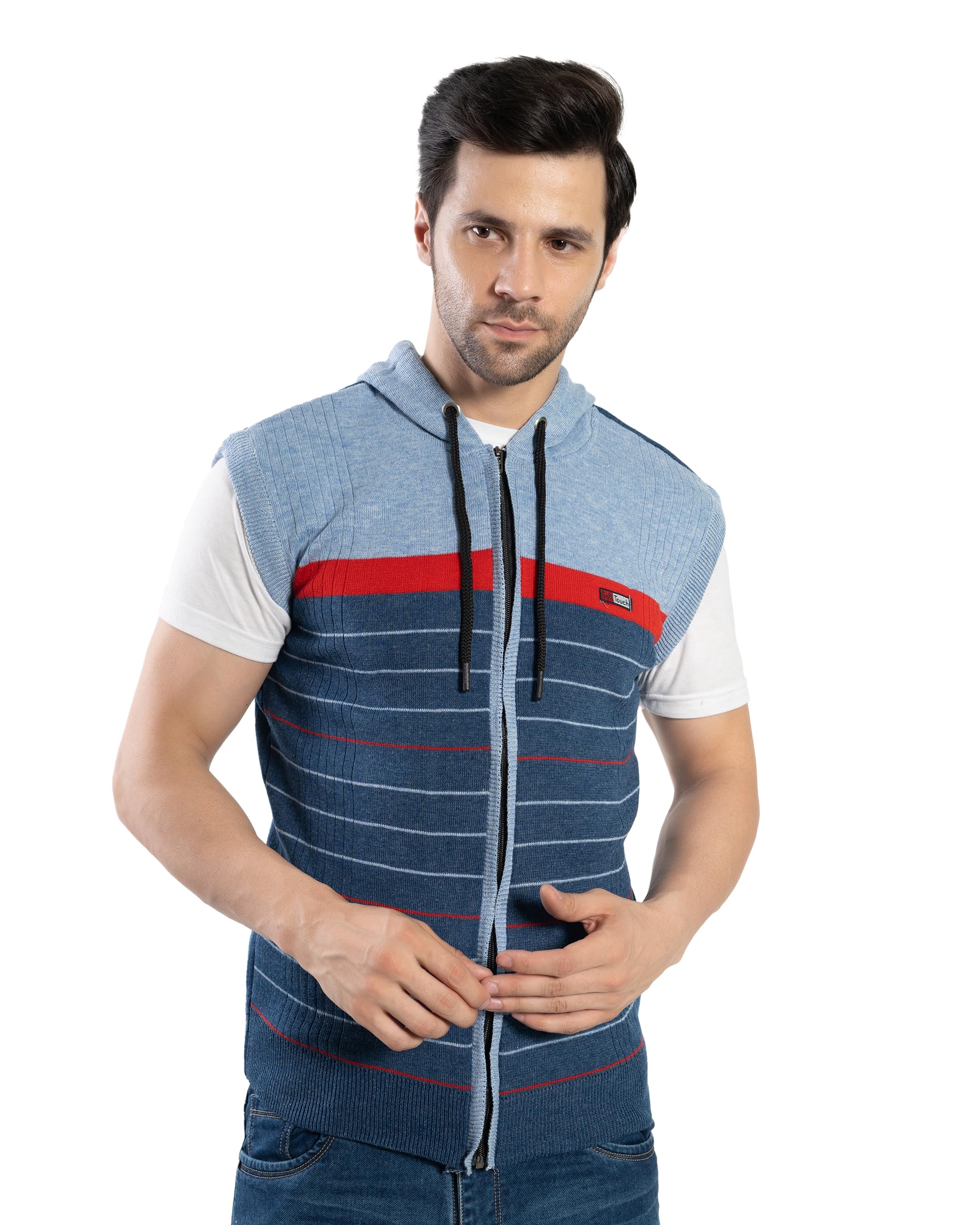 Men's Sleeveless Hooded Stripe Woolen Sweater | Stylish Zipper Sweatshirt | Regular Fit for Winter Office & Casual Wear-picture-24