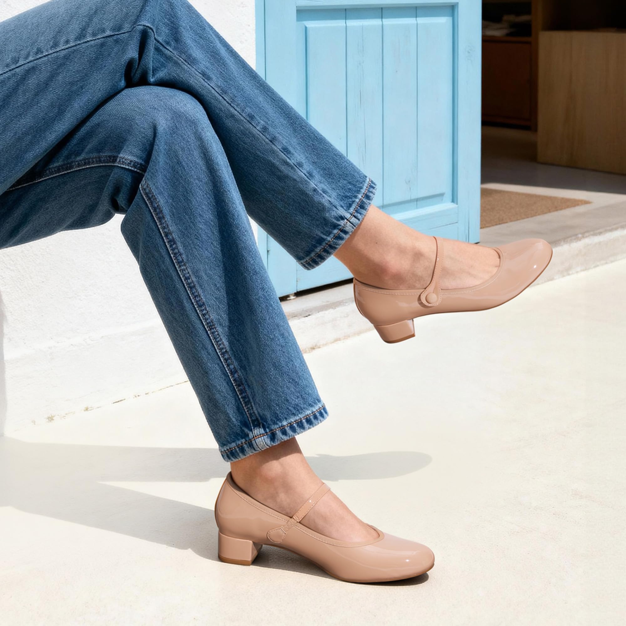 DREAM PAIRS Damen Mary Jane Pumps Bequeme Slip-on Halbschuhe mit Niedriger Absatz Blockabsatz Lässige Business Freizeitschuhe