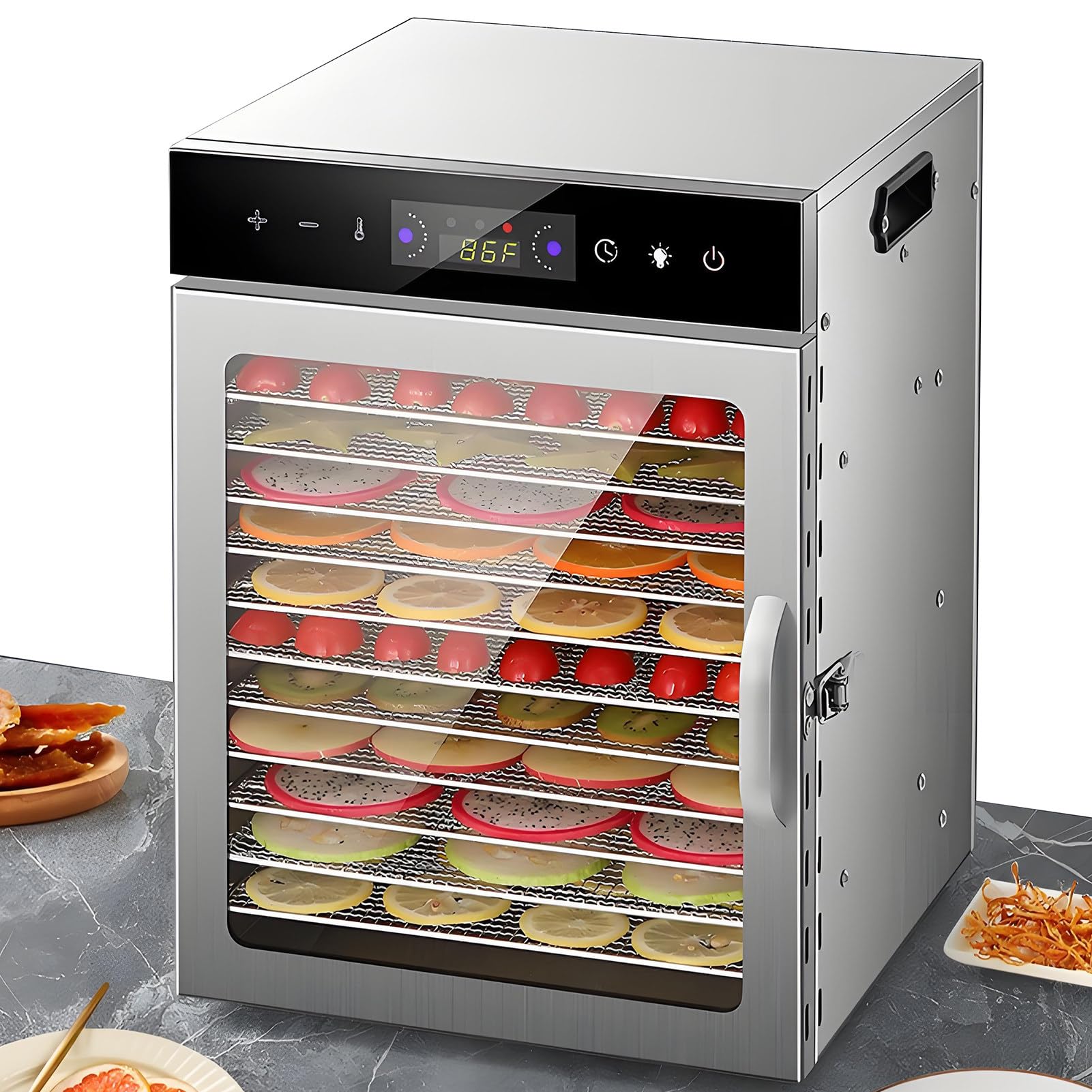 Essiccatore Frutta E Verdura,Controllo Della Temperatura 35℃~90℃ 12tiers | Timer Digitale 24 Ore,Essiccatore per Carne Secca,Frutta,Erbe Aromatiche, Aria Calda a Circolazione Orizzontale