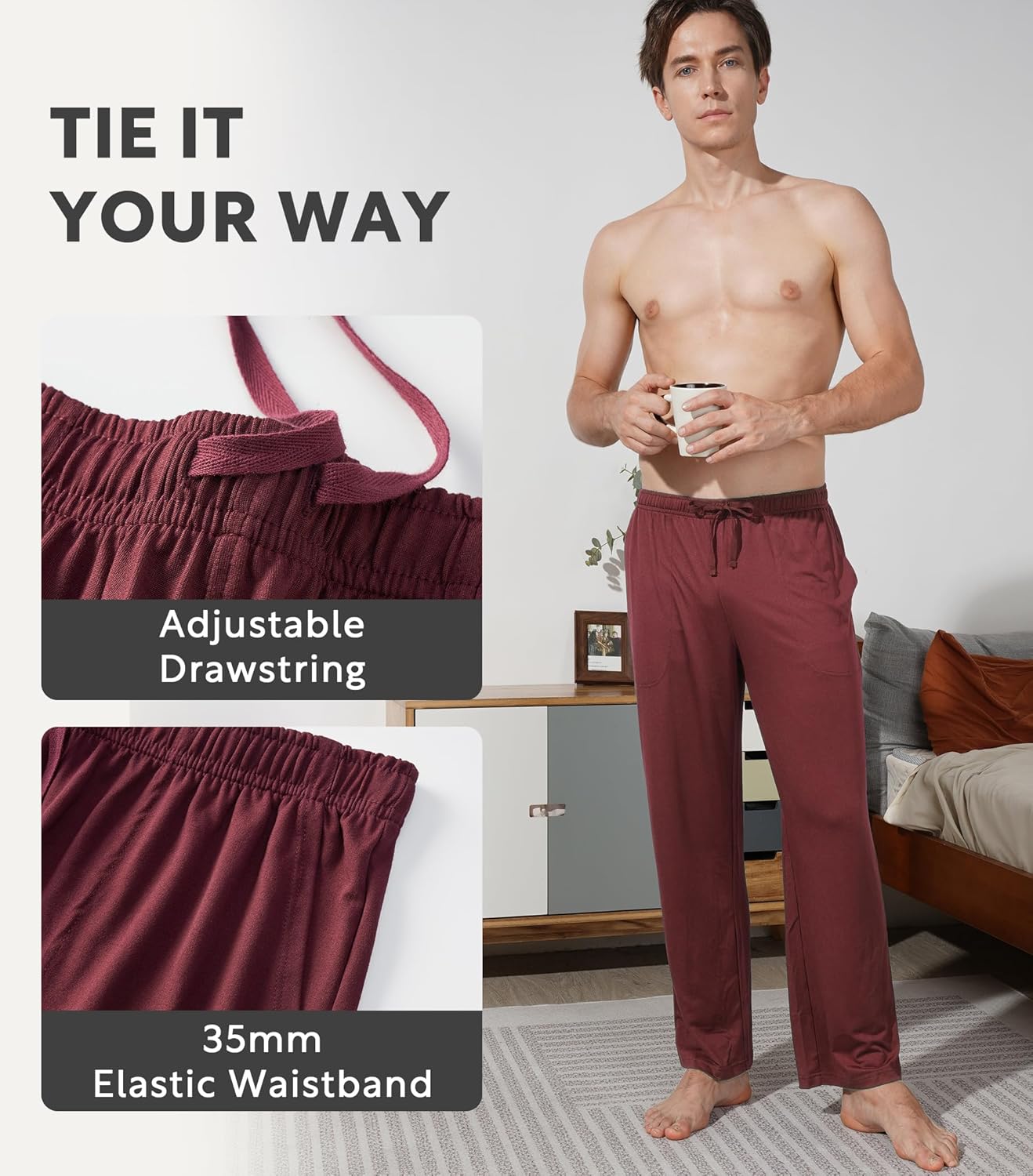 DAVID ARCHY Mens Pajama Pants, Men's Pj Sleep Pants Pajama Silky Soft Lightweight Lounge Pants with Pocket 2 Pack - Image 3