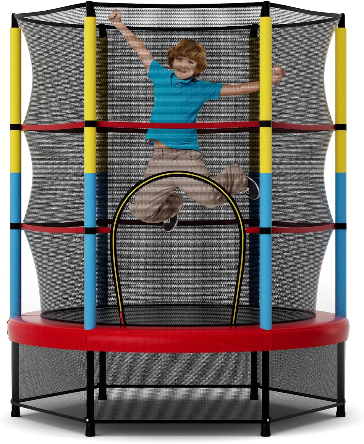 Goplus 55” Trampoline for Kids, ASTM Approved Toddler Trampoline w/Enclosure Safety Net, Bouncy Jumping Mat, Seamless Design, Indoor Outdoor Mini Recreational Rebounder for Boys Girls