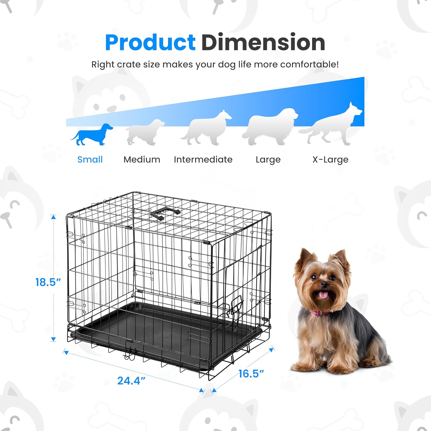 HealSmart 24" Single Door Pet Crate, Sturdy Foldable Metal Wire Dog Cage with Leak-Proof Tray, Portable Indoor & Outdoor Pet Kennel for Travel and Home Use