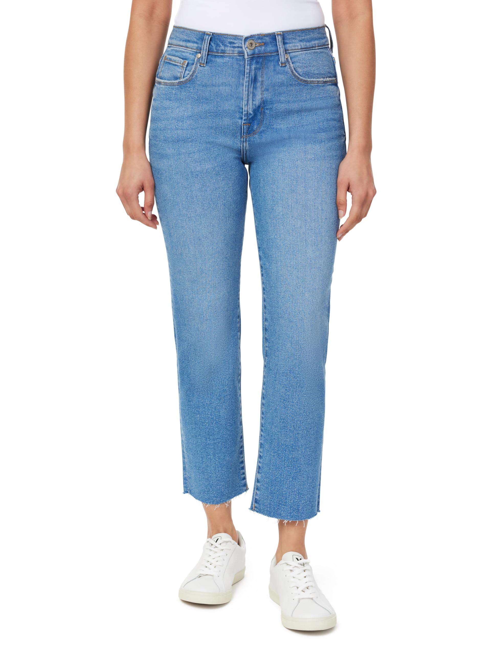 Kensie Women's Brisbane Jeans The Allie Vintage Luxe High-Rise Slim Straight Raw Hem 27-Inch Inseam, Sizes 0-24, 10