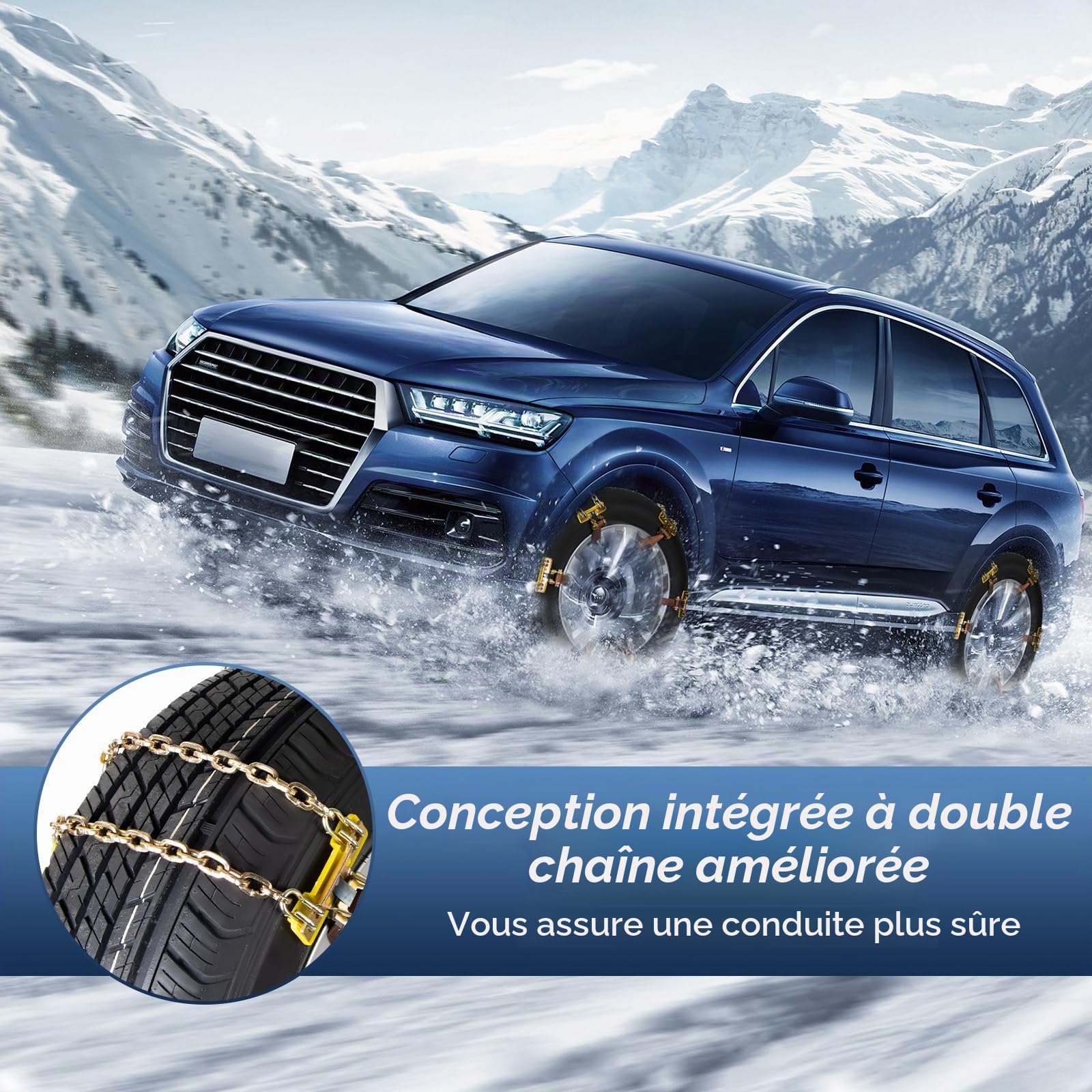 Ninonly Chaînes à Neige pour Auto 6 Pièces Universel Chaine Voiture Neige Antidérapant Chaîne de Pneus Chaînes de Sécurité pour Voitures SUV Truck Fit pour pneus Largeur 165mm-265mm