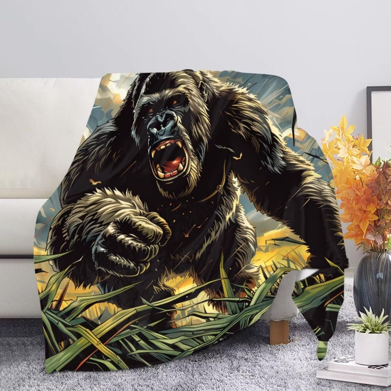 Allcute Cool Gorilla Throw Blanket for Couch Bed Cozy Black Soft Blankets for Women Spring Winter Fall Sofa Blanket Home Decor โ image 1