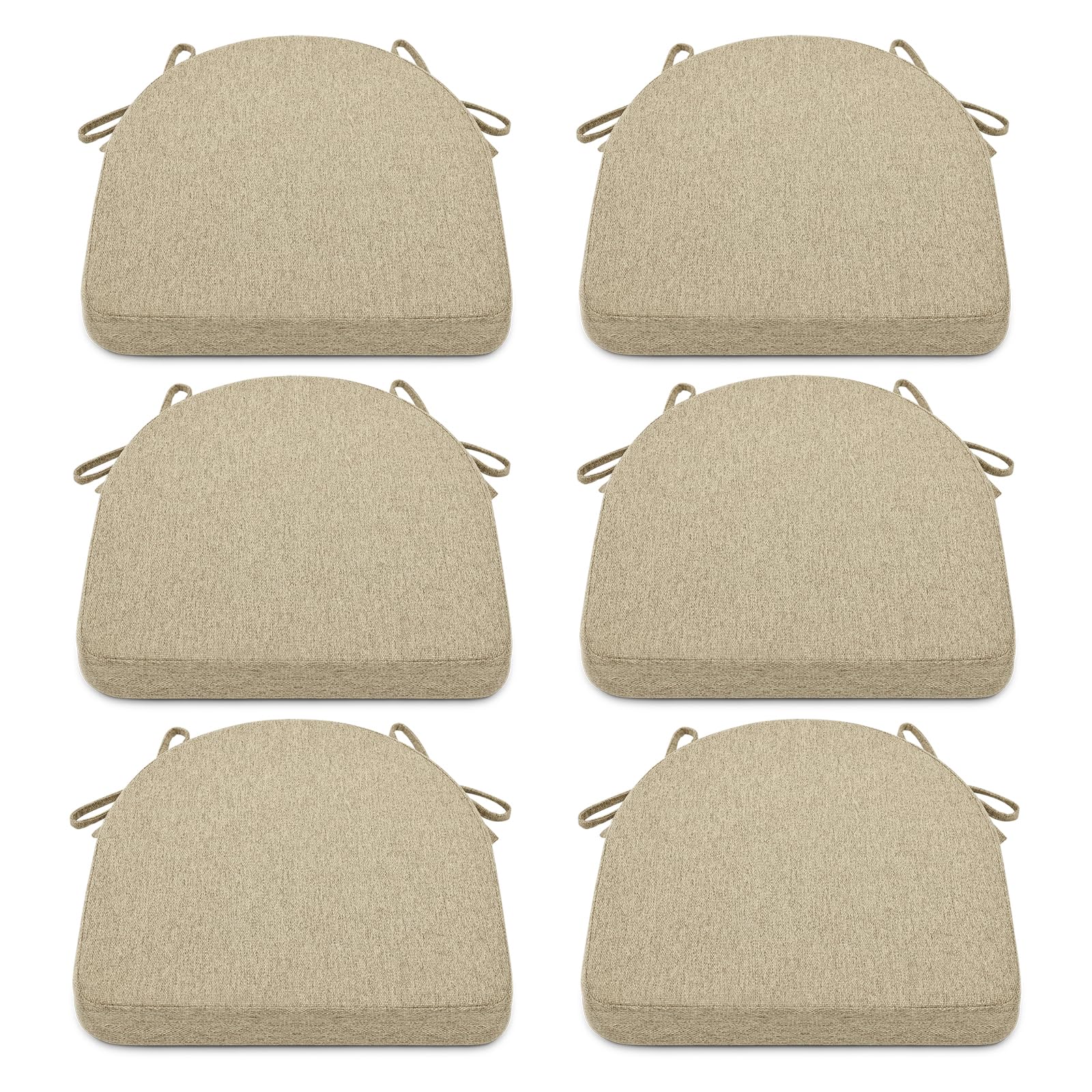 Shinnwa Chair Cushions with Ties for Dining Chairs [17 x 16.5 Inches] Non Slip Dining Chair Pads and Seat Cushions with Machine Washable Cover Set of 6 - Natural Linen