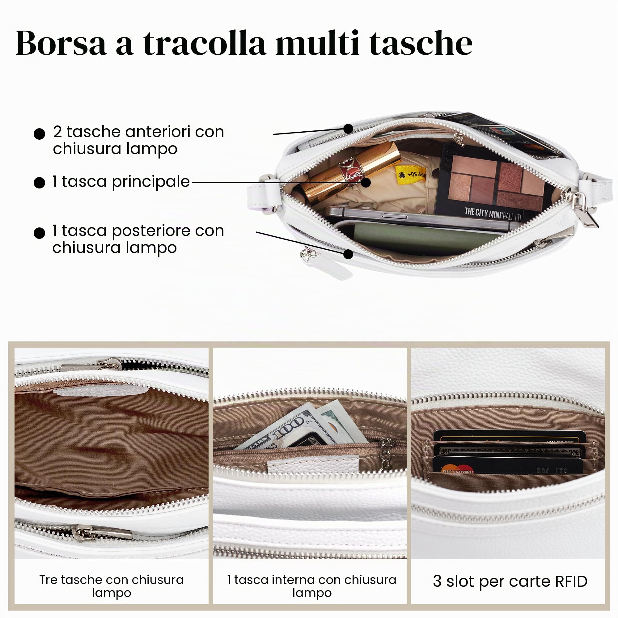 befen Borsa a Tracolla da Donna in Vera Pelle, Piccola Borsa a Tracolla da Donna con Scomparti per Carte di Credito RFID