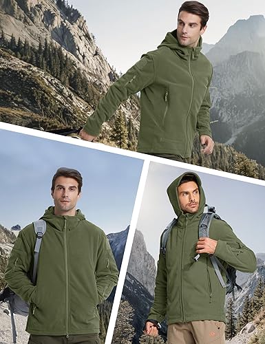 Miniatura 5 de CRYSULLY - Chaquetas tácticas militares deportivas de hombre, abrigos de forro polar con capucha, chaquetas de aventura al aire libre