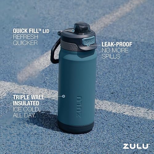 Miniatura 3 de ZULU Powerfill Pro - Botella de agua de acero inoxidable de 18 onzas para niños, con tapa de llenado rápido, triple pared aislada al vacío, tapa de