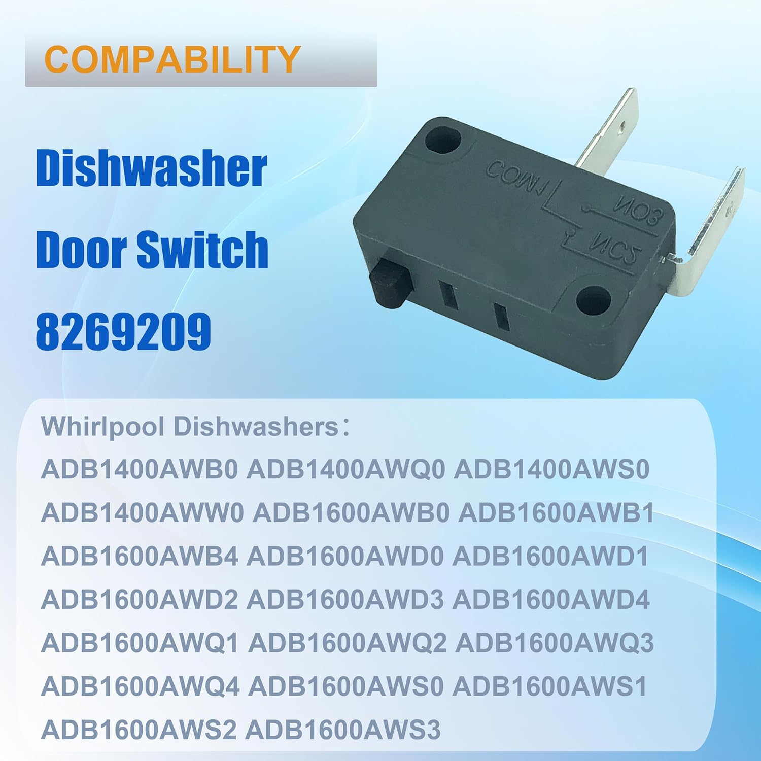 DTAIR 8269209 Dishwasher Door Switch with Screws Replacement for Whirlpool Dishwasher WP8269209 WP3400412 AH393148 PS11745501(Set of 2)