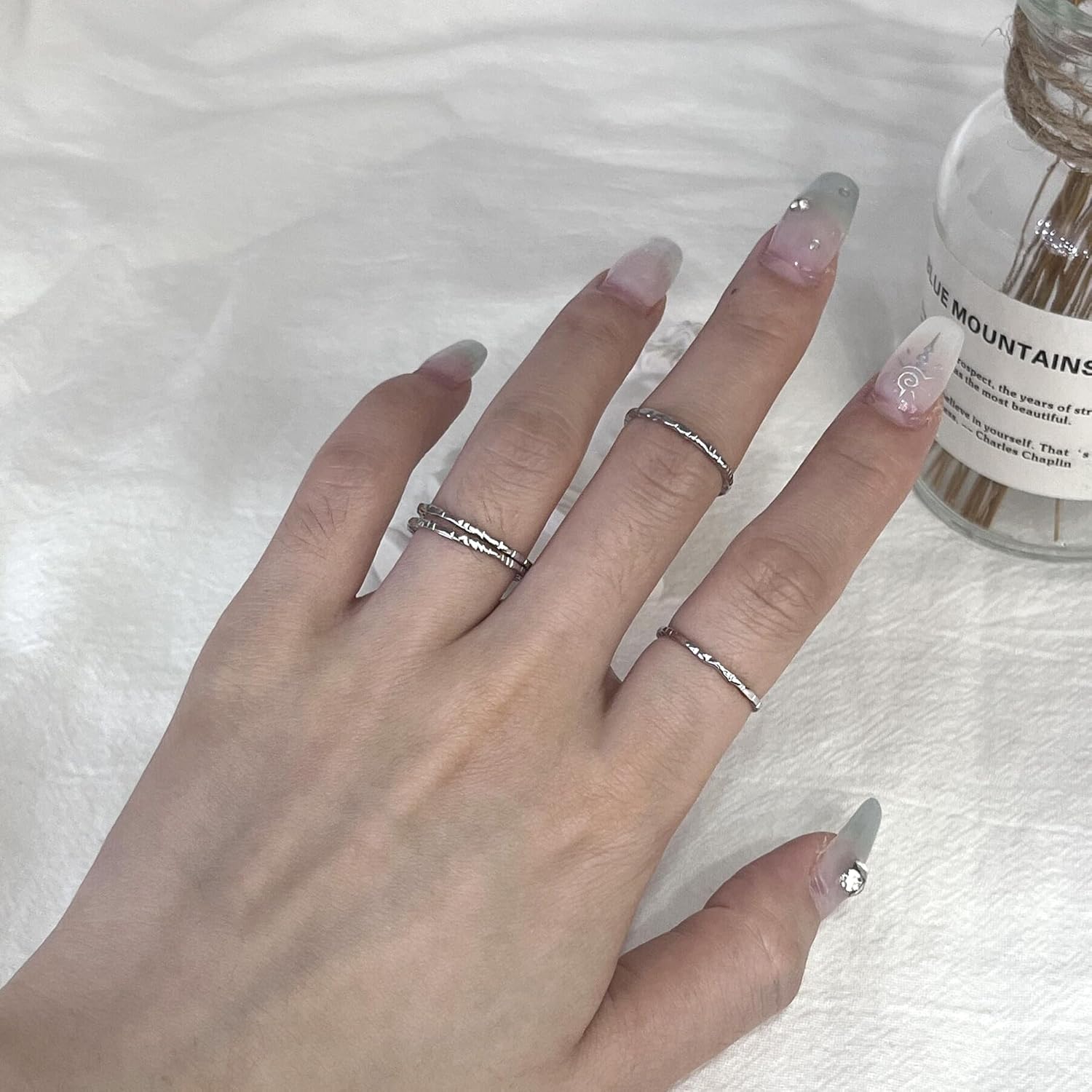 925 Sterling Silver Minimalist Hammered Textured Thin Knuckle Midi Stacking Rings - Image 6