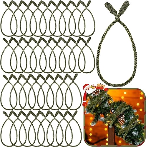 Zhengmy 32 lazos de guirnalda de Navidad de 20 pulgadas, lazos decorativos de Navidad para barandilla, reutilizables y flexibles, para decoración