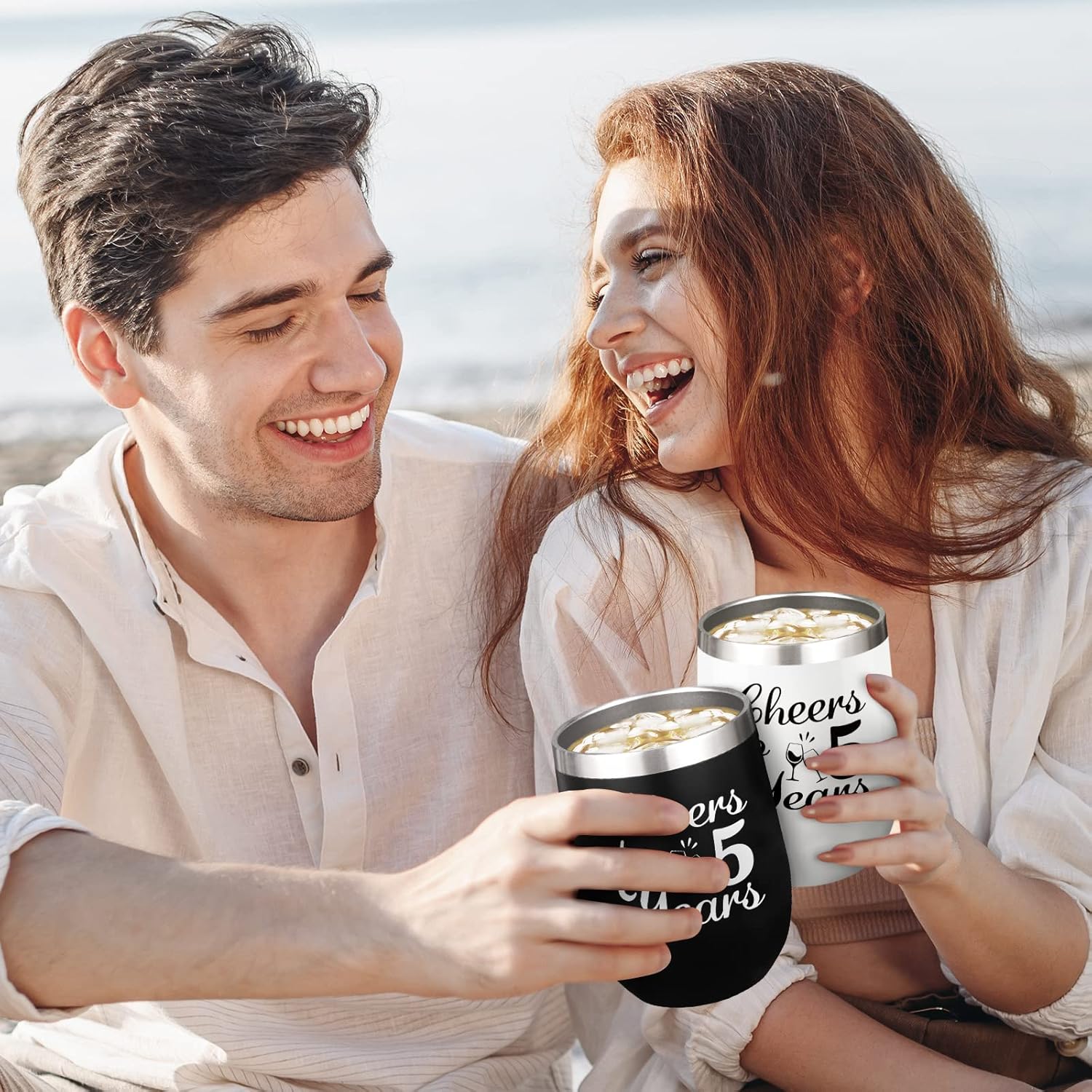 5th Anniversary Wedding Gifts for Couple - Wooden Wedding Five Years Anniversary Decorations - 2 Pack Wine Tumbler, 12 OZ - Image 3