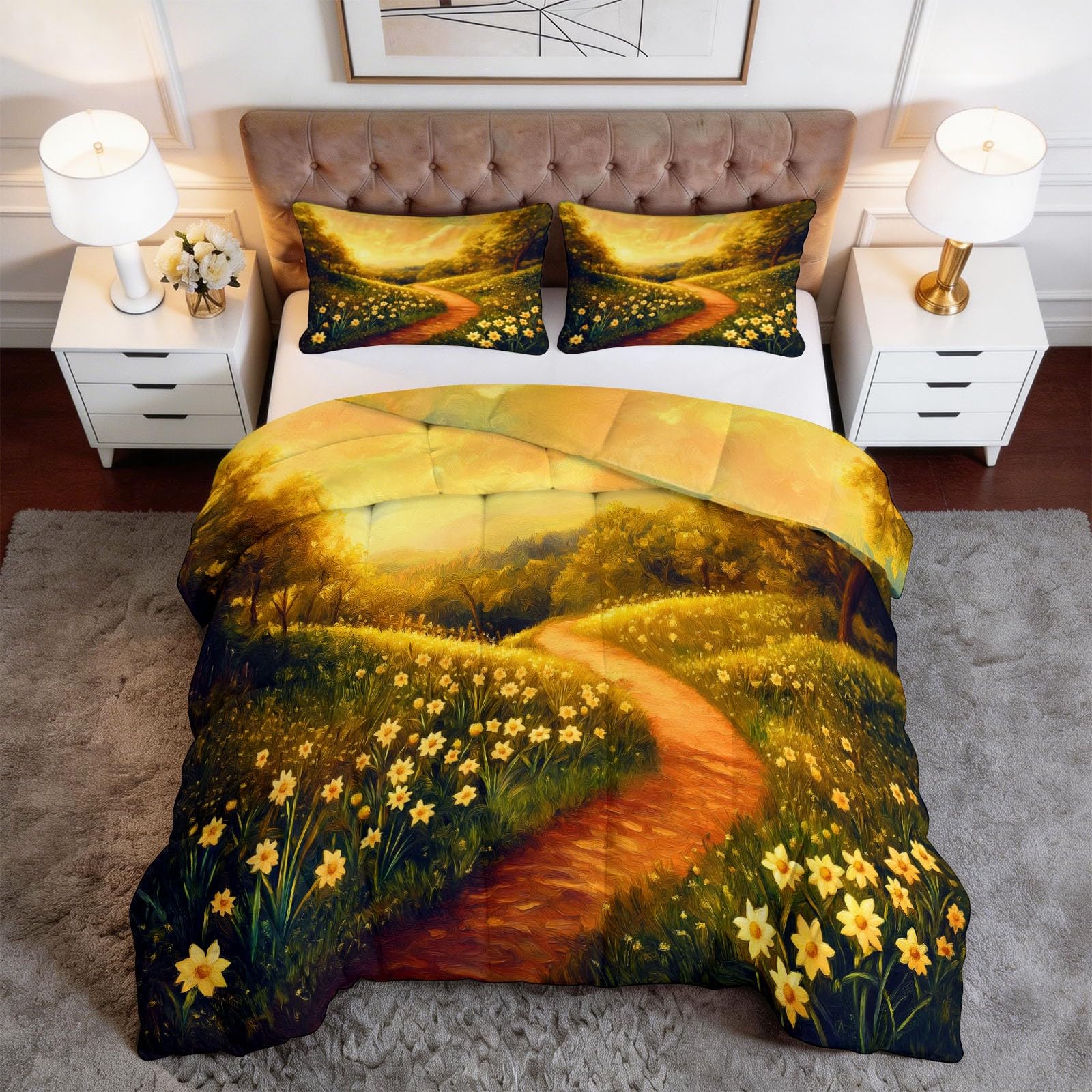 Generisch Bajeczna kołdra bez poszewki 155 x 220 cm, na 4 pory roku, dwustronna, rustykalna trawa dziki kwiat, kołdra całoroczna, miękka, nadaje się do prania z poszewką na poduszkę