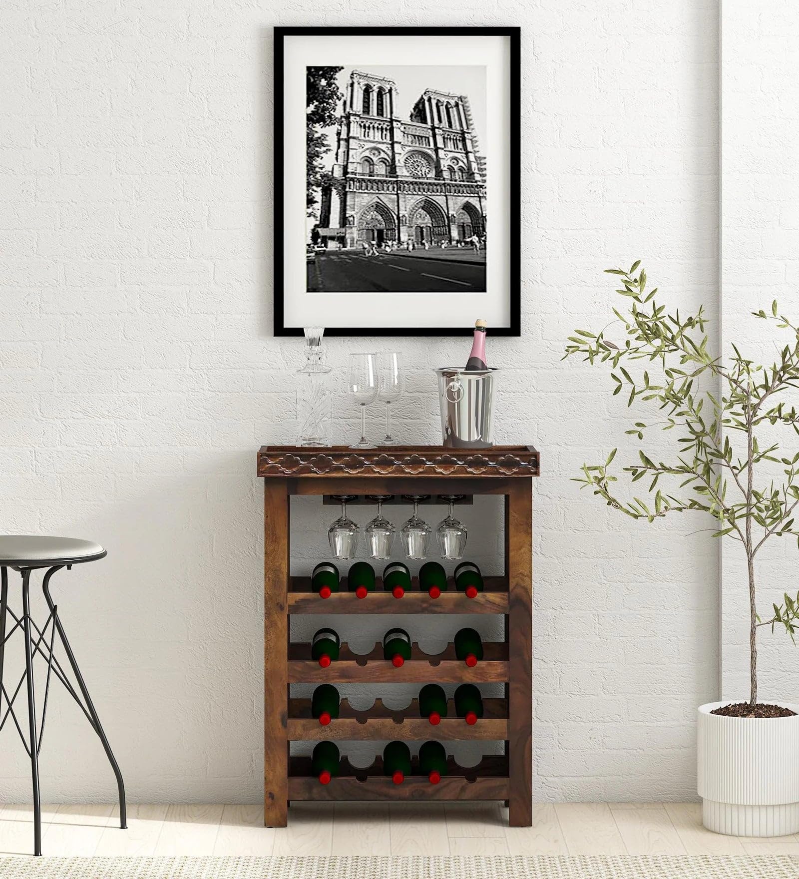 Wood Bar Cabinet for Home | Sheesham Wood Bar Cabinet with Glass Holder | Wooden Bar Cabinet Wine Rack Cabinet | Wine Storage Rack & Bar Storage Cabinet | Wood Wine Rack for Living Room.-image-28