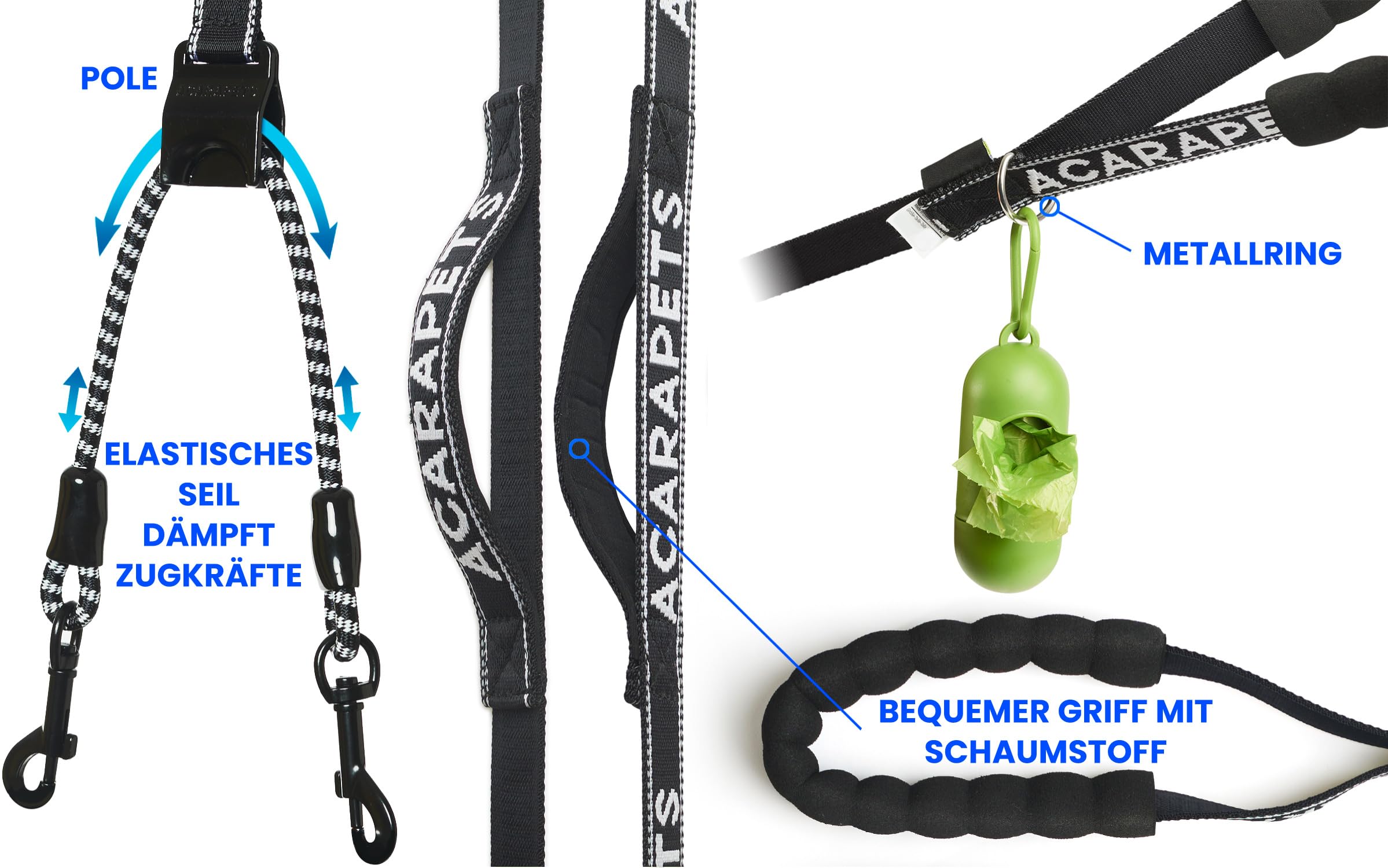 Hundegeschirr & Leine | 3 Ringe Gepolstert & Atmungsaktiv | Elastische Bifida-Linie Reflektierend Verstellbar zum Wandern Laufen (Schwarz XL mit Leine)