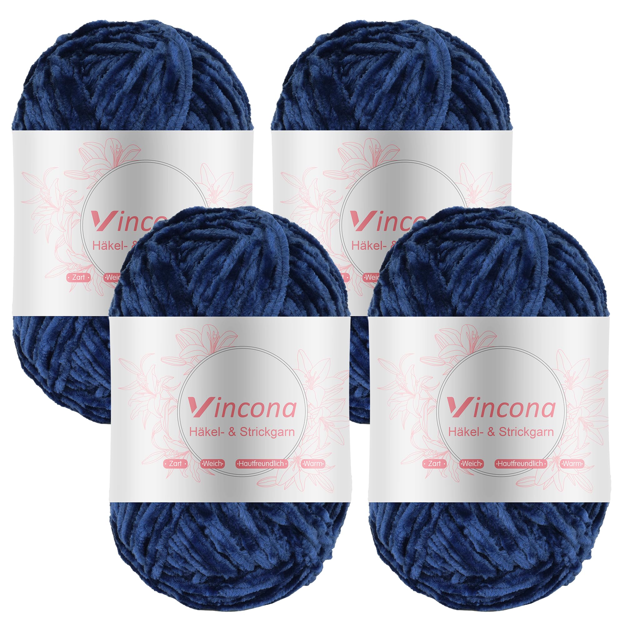 Vincona Chenille Yarn 4 x 100g Super Soft Chunky Yarn for Knitting and Crochet Yarn Clothes, Handbag, Shoes Hats Sweaters Blankets Scarves，DIY- Ideal for Beginners Adults Blue-Gray
