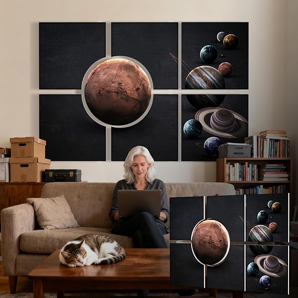 BUBOS 7 Pack Art Acoustic Panels Soundproof Wall Panel,70.8X47.2 Inches Large Sound Absorbing Panel,Self-Adhesive Decorative Acoustical Wall Panels, Acoustic Treatment for Home OfficeMars