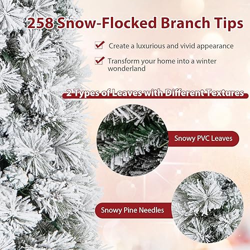 Miniatura 3 de Goplus Árbol de Navidad de 6.5 pies, árbol de Navidad artificial delgado con bisagras con 829 puntas de rama, soporte de metal plegable, material de