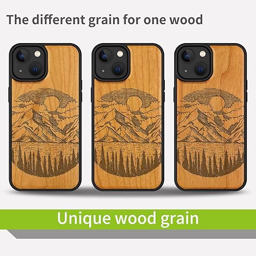 Miniatura 23 de Carveit Funda magnética de madera para iPhone 14 [madera natural y TPU suave negro] Funda protectora de madera única y elegante a prueba de golpes
