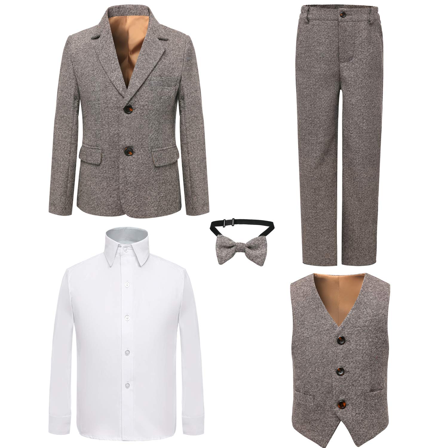 PLWEDDING Boy's - Set di 5 tute formali per bambini, slim fit, per matrimoni