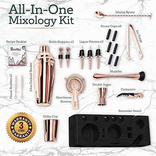 Miniatura 2 de Barillio juego de mezclador de coctelería de cobre de Barillio juego de mezclador de bebidas de oro rosa con herramientas de barra, mezclador,